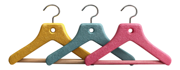 Colorful Cloth Hangers with Metallic Hooks on Transparent Background