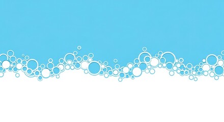 Circular bubbles in white & light blue on a white background