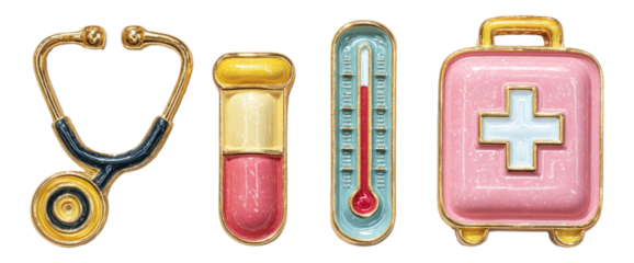 Colorful Medical Icons with Stethoscope and First Aid Kit Style
