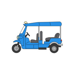 Fototapeta premium Cartoon Illustration of a Blue Tuk-Tuk with Detailed Features and Design