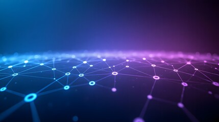 Dynamic digital network connections pulsing with vibrant blue and purple light, symbolizing global data flow and futuristic technology.