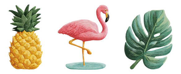 Colorful Tropical Elements Isolated on Transparent Background