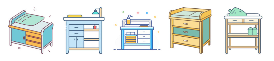 Various baby changing table designs and storage solutions with drawers