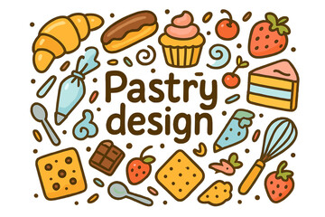 Pastry Doodle Delight. Pastry design. Hand-drawn doodle illustration of Pastry design. Croissant, eclair,