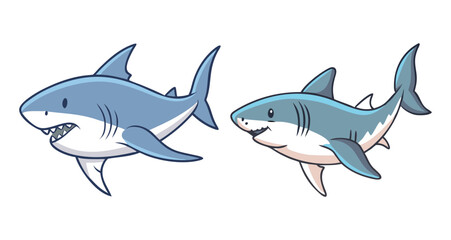 Obraz premium Two great white sharks cartoon style ocean predators aquatic life