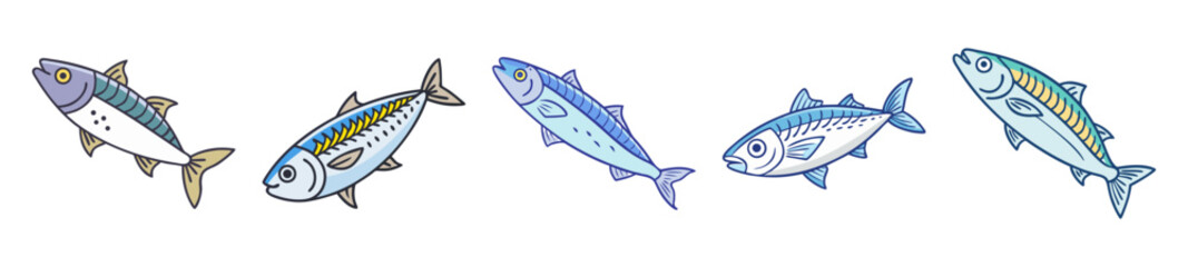 Fototapeta premium Collection of dynamic mackerel fish swimming in a fluid artistic rendering