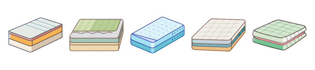 Naklejka premium Diverse mattress designs and layered comfort solutions for sleep