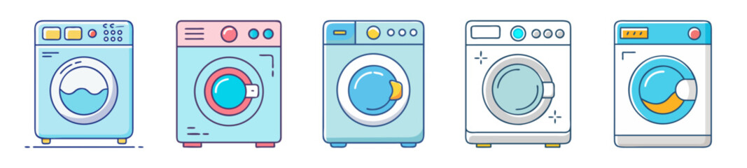 Washing machine icons showing different wash cycles and clothing items
