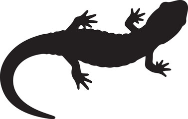 Silhouette of a crawling lizard with detailed textured skin and long tail isolated on white