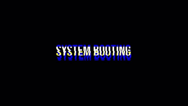 System Booting Glitch Text Animation with Chromatic Aberration on Black Background