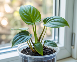 Vibrant green houseplant thrives in sunlight near a window, bringing natural beauty and fresh air indoors to enhance any living space.