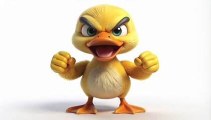 A cartoon duck with an angry expression, clenching its fists, ready to fight.