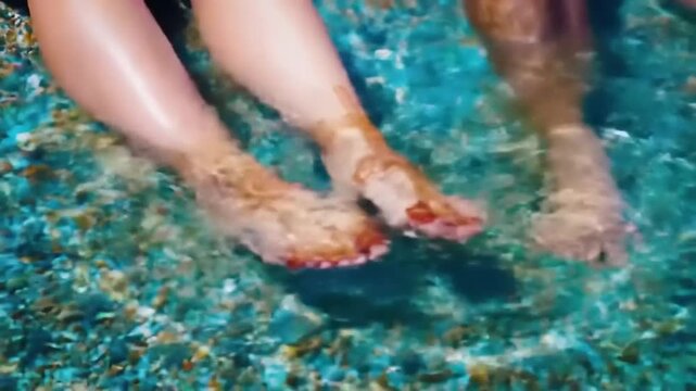 Feet in water with henna tattoo Relaxing.