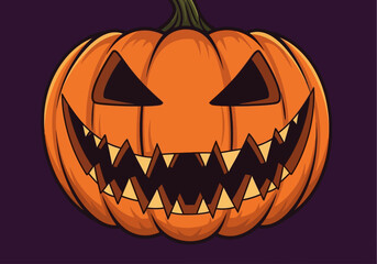 Naklejka premium Cartoon Jack-o-lantern with Spooky Face and Sharp Teeth.