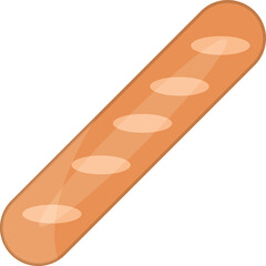 Golden Brown Baguette Bread Baked Fresh with Light Tan Interior and Subtle Oval Markings Isolated on a Clean Transparent Background