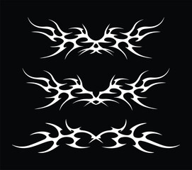 set pack Abstract gothic tribal flame sigil vector artwork with Y2K cyber aesthetic, liquid mercury metallic inspiration, tattoo-style elements, and futuristic illustration design.