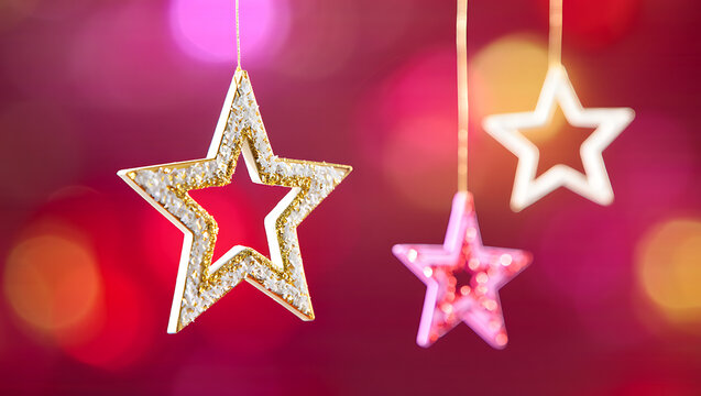 Sparkling holiday stars dangle, festive celebration decor - Powered by Adobe