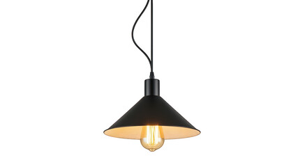 Black pendant light fixture on transparent background