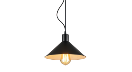 Black pendant light fixture on transparent background
