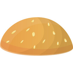 Golden Brown Burger Bun Topped with Sesame Seeds Isolated on Transparent Background Simple Cartoon Style