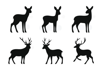 Collection of silhouette deer set with antlers in various poses