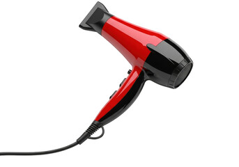 Red and black professional hair dryer isolated on transparent background