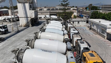 Aerial drone view of industrial cement plant and construction materials factory