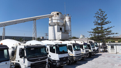 Aerial drone view of industrial cement plant and construction materials factory