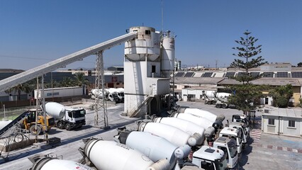 Aerial drone view of industrial cement plant and construction materials factory