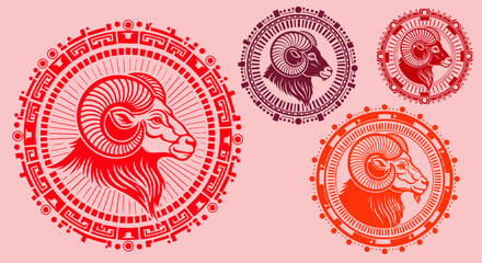 Aries zodiac sign illustration featuring a ram head in a decorative circular frame