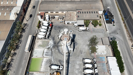 Aerial drone view of industrial cement plant and construction materials factory