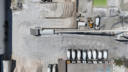 Aerial drone view of industrial cement plant and construction materials factory