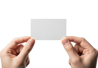 Obraz premium Person holding a blank white business card isolated on transparent background