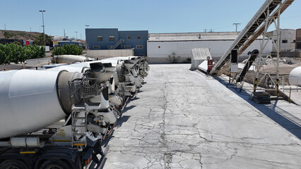 Aerial drone view of industrial cement plant and construction materials factory