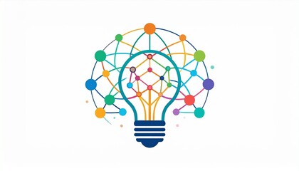 Colorful lightbulb with connected nodes representing innovation and ideas.