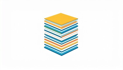 Isometric stack of colorful square layers on white background.