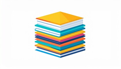 Isometric stack of colorful papers or books, representing organization and information.