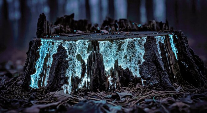 Glowing Map of United States Projection on a Cut Tree Trunk Cross Section at Night