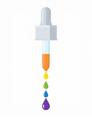 Dropper with colorful drops, vector illustration on white background.