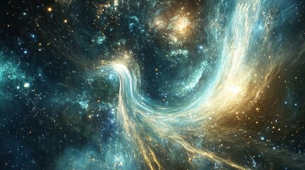 A cosmic superstructure made of twisting silver light and gold-dusted stardust