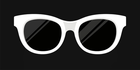 White sunglasses with black lenses in flat style isolated on black background