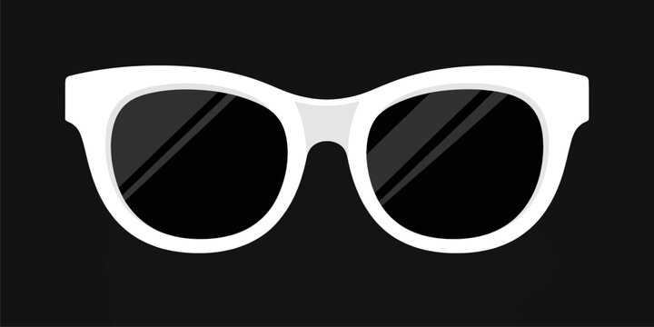 White sunglasses with black lenses in flat style isolated on black background