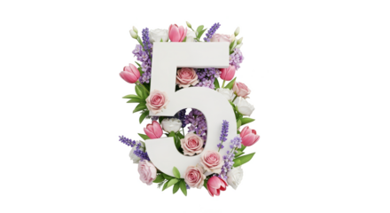 Number five amidst floral arrangement