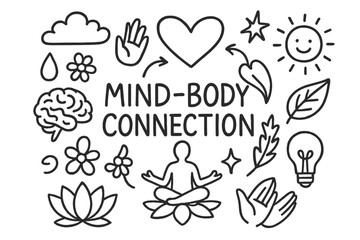 Mind-Body Harmony Doodles. Mind-Body Connection. Hand-drawn doodle illustration of Mind-Body Connection. brain