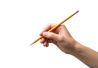 Hand holding a pencil isolated on transparent background