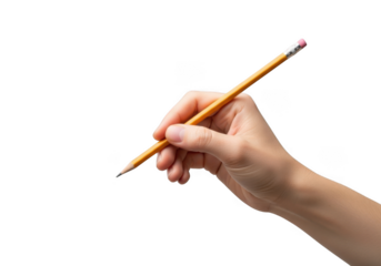 Hand holding a pencil isolated on transparent background