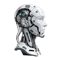 Fototapeta premium Detailed profile view of an advanced humanoid robot head, showcasing intricate cybernetic mechanics and the concept of artificial intelligence