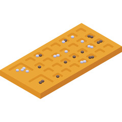 Golden Brown Waffle With Scattered Blueberries And Chocolate Chips In A Grid Pattern Overhead View Isolated On White Background No Defects