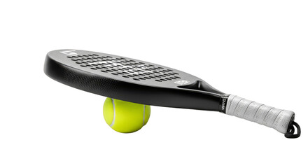 Padel racket resting on tennis ball