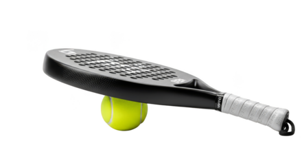 Padel racket resting on tennis ball